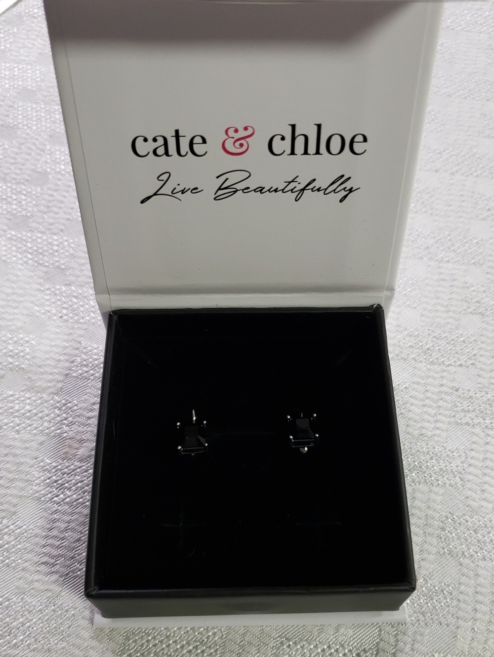 Cate & Chloe Samantha White Gold Plated Earrings Black Swarovski Crystals